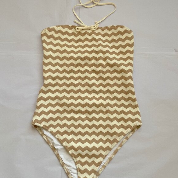 Anthropologie Chevron Halter One-Piece Swimsuit ZigZag Maillot By Undrest Size L - Picture 4 of 6
